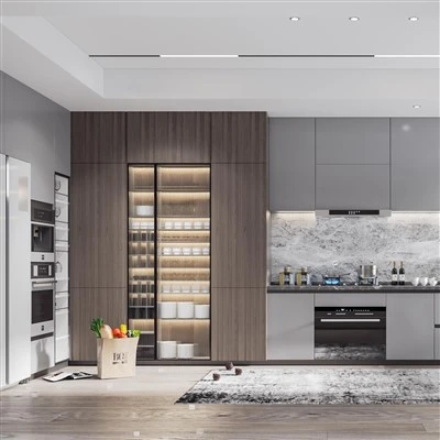 Armoires de cuisine modernes en graphite et bois